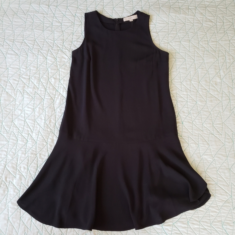 Loft Black Sleeveless Drop Waist Shift Dress